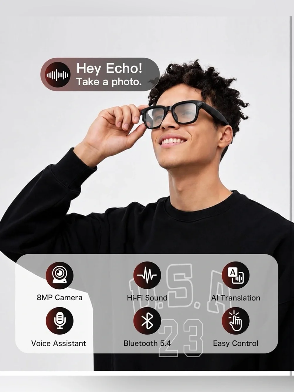 AI Smart Glasses with Camera, 4K POV Recording, Photochromic
